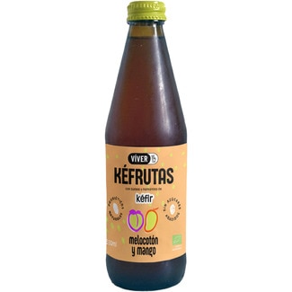 VIVER Kefrutas bebida ecológica probióticos fermentada con cultivos utilizados en el kéfir botella 300 ml sabor melocotón & mango