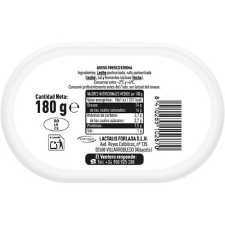 Queso crema elaborado con leche pasteurizada tarrina 180 g - El Ventero