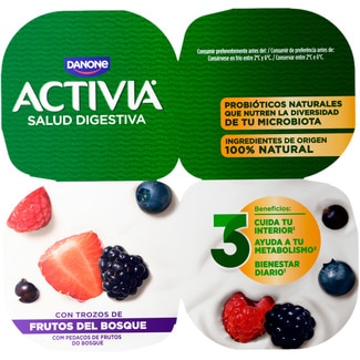 Bífidus con trozos de frutos del bosque pack 4 unidades 120 g - Danone Activia