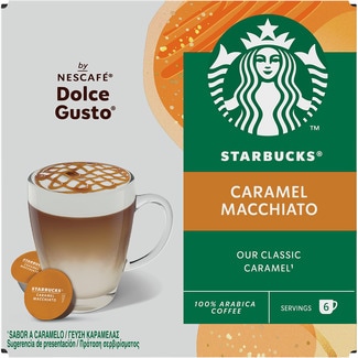Café 100% arábica con sabor a caramelo Caramel Macchiato estuche 12 cápsulas compatibles con cafeteras Dolce Gusto - Starbucks
