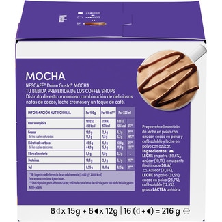 Café mocha estuche 8 cápsulas de café + 8 cápsulas de leche - Nescafe Dolce Gusto