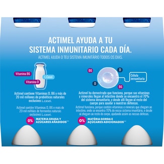 L. Casei natural desnatado 0% m.g.0% azúcares añadidos  pack 6 unidades 100 g sin gluten - Danone Actimel
