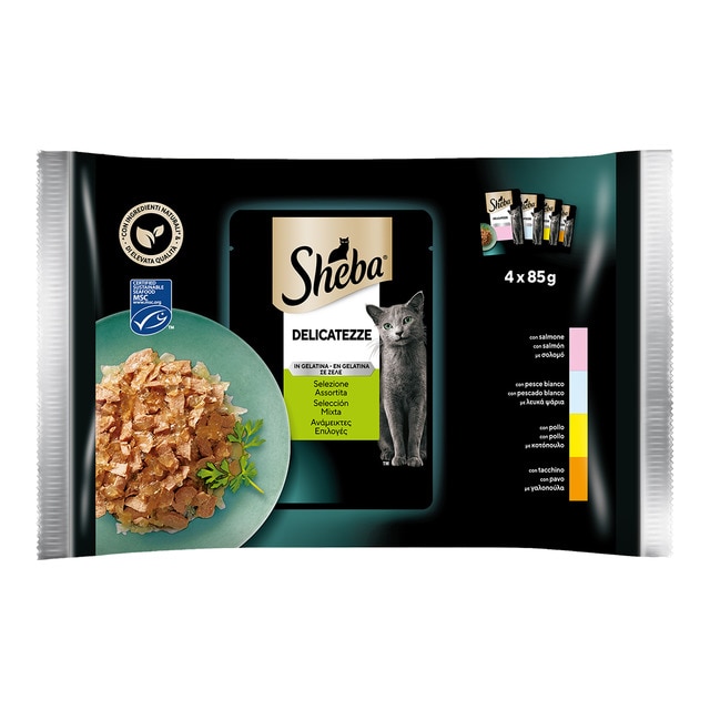 Sheba - Comida húmeda para gatos adultos Sheba Delicatezze gelatina selección aves 4 x 85 g