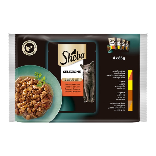 Sheba - Comida húmeda para gatos adultos Sheba Selección de carnes en salsa 4 x 85 g