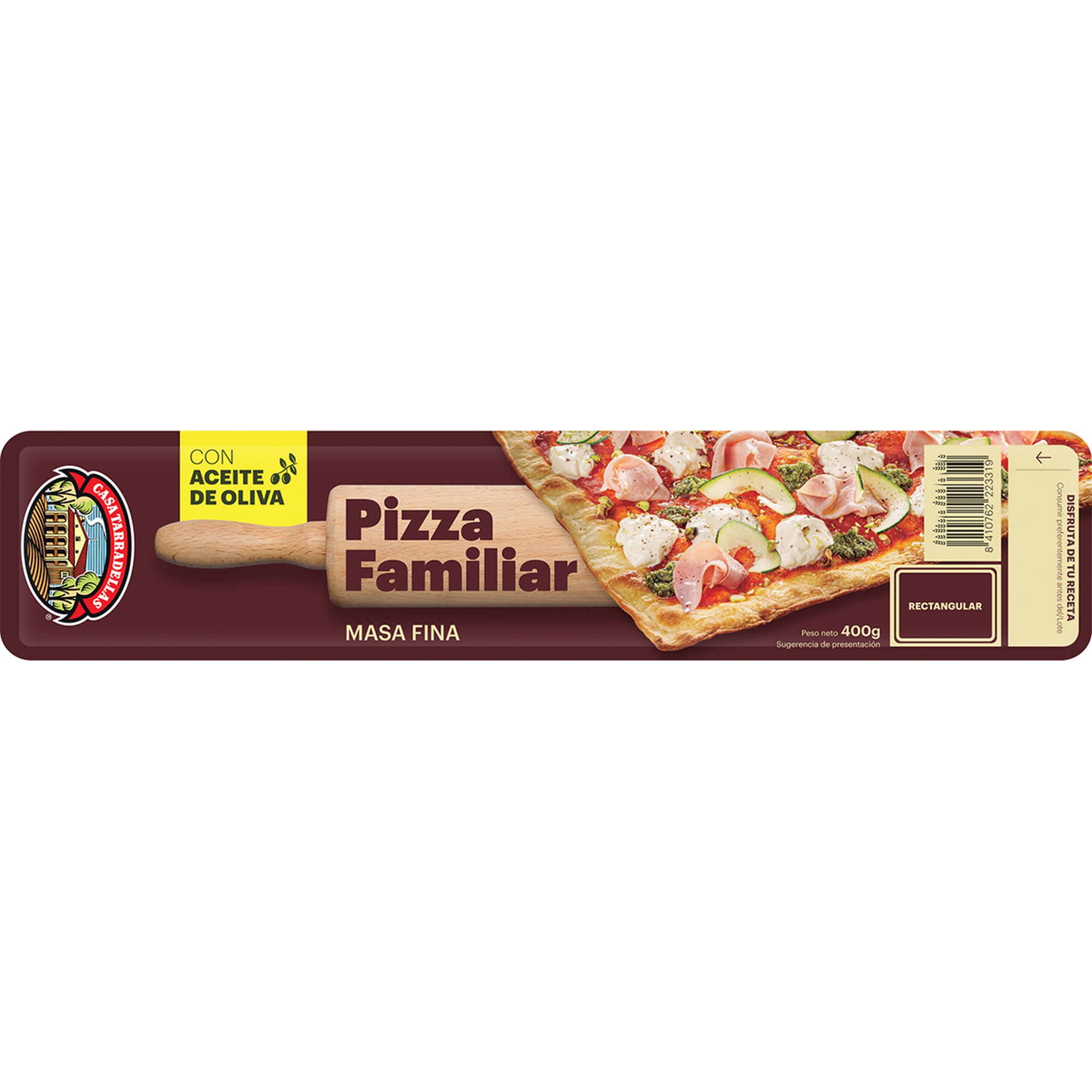 Masa para pizza fina familiar con aceite de oliva rectangular envase 400 g - Casa Tarradellas