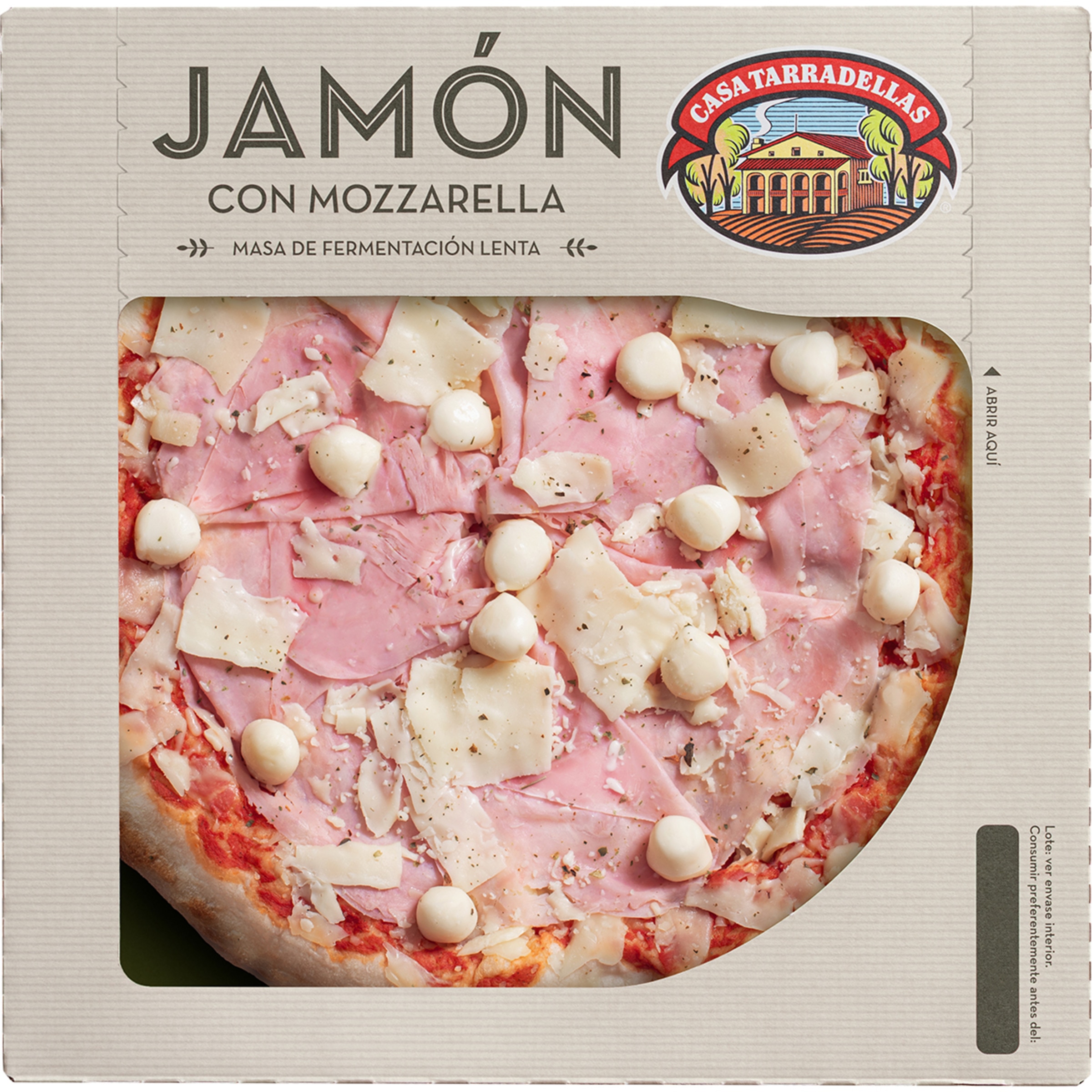 Pizza de jamón con perlas de mozzarella de fermentación lenta envase 400 g - Casa Tarradellas