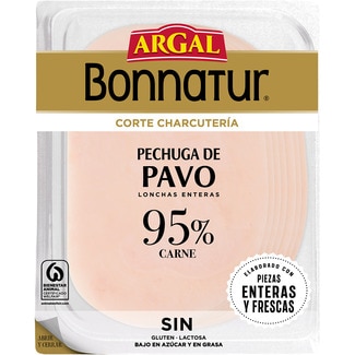 Bonnatur Corte Charcutería pechuga de pavo en lonchas enteras bajo en azúcar y grasa envase 115 g sin gluten sin lactosa - Argal