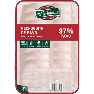 Pechuguita de pavo al horno 97%pavo sin gluten y sin lactosa sobre 100 g - La Carloteña