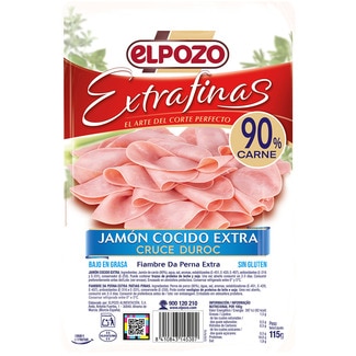 Extrafinas jamón cocido extra cruce Duroc bajo en grasa envase 115 g sin gluten - Elpozo