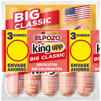 Big Classic salchichas cocidas de cerdo y pavo sabor ahumado pack 3 x 200 g envase 600 g sin gluten - Elpozo