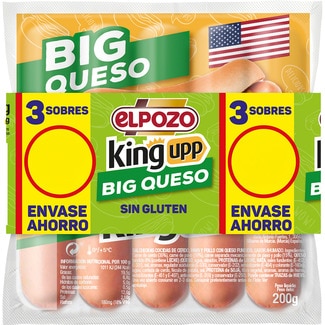 Big Queso salchichas cocidas de cerdo con queso sabor ahumado pack 3 envase 600 g sin gluten sin lactosa - Elpozo