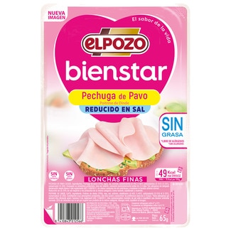 BienStar pechuga de pavo sin grasa reducido en sal en lonchas finas sin gluten sin lactosa ELPOZO