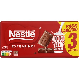 Chocolate con leche extrafino sin gluten pack 3 tabletas 125 g - Nestle Extrafino