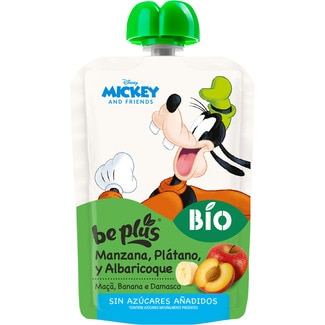 Manzana, plátano y albaricoque sin azúcares añadidos sin gluten ecológico desde 4 meses bolsita 100 g - Be Plus