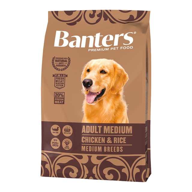 Banters - Pienso para perros adultos medianos Banters pollo y arroz