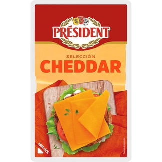 Queso cheddar de vaca elaborado con leche pasteurizada en lonchas PRESIDENT