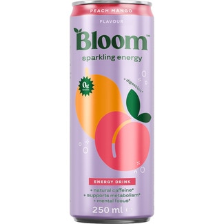 bebida energética con cafeína natural con gas sabor melocotón 0% azúcares BLOOM NUTRITION