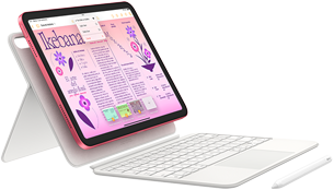 Vista de un iPad, un Magic Keyboard Folio y un Apple Pencil.