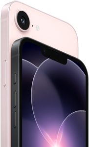 iPhone 17e, parte lateral y trasera en horizontal, color rosa palo, iPhone 17e, parte lateral y frontal en horizontal, color negro