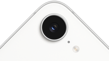 iPhone 17e, parte trasera, color blanco, cámara Fusion en la parte superior