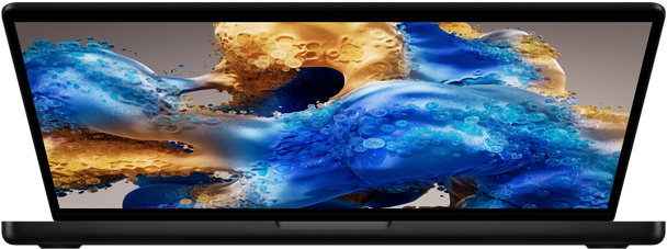 MacBook Pro semiabierto que muestra una pantalla a todo color
