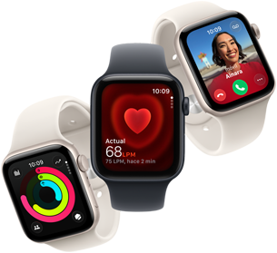 Tres dispositivos Apple Watch SE 3 uno al lado del otro